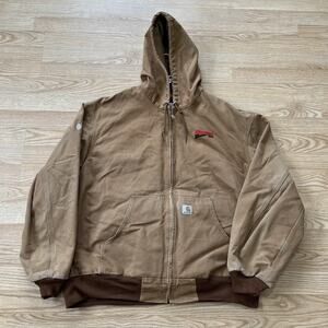 VINTAGE Carhartt Jacket Mens 3XL Brown Duck Hooded Workwear Made USA J131 BRN